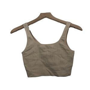 Tan Nude Ribbed Cropped Scoop Neck Tank Casual Athleisure